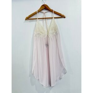 Linea Donatella Womens Pink Lace Flyaway Babydoll Chemise Lingerie‎ Small